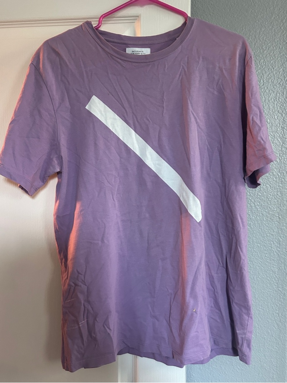 L Men's Lavender Graphic Tee with White Stripe - Saturdays NYC